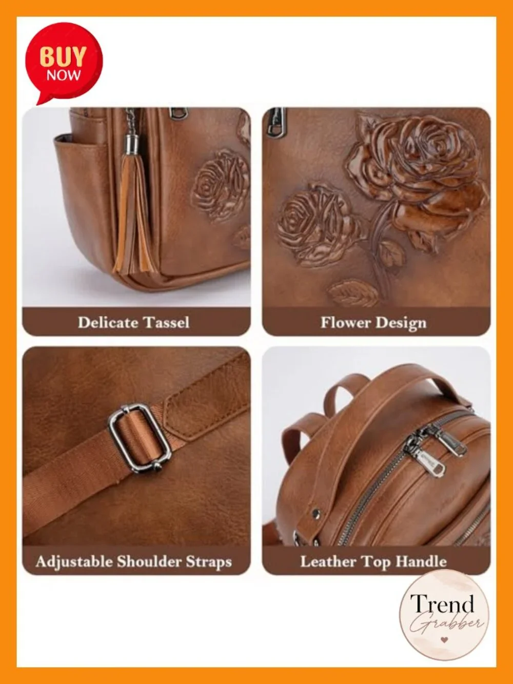 Vegan Leather Mini Backpack Purse for Women - Cute Floral Small Travel Daypack